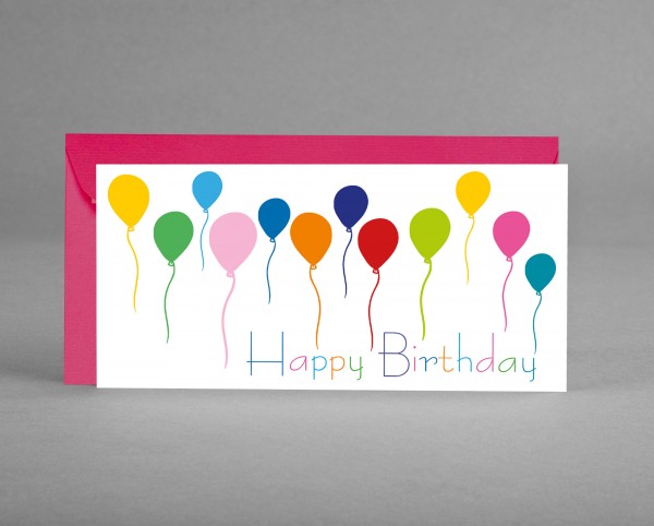 LUFTIG IN PINK: Glückwunschkarte &quot;Happy Birthday mit bunten Luftballons&quot; inkl. Kuvert