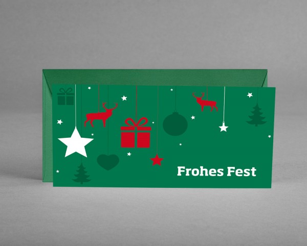 SKANDINAVISCH: Tannengrüne Weihnachtskarte mit weihnachtlichen Symbolen inkl. Kuvert