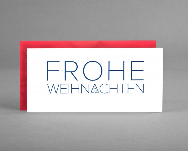 NEU: WEIHNACHTLICH IN ROT: Weihnachtskarte &quot;Frohe Weihnachten&quot; mit blauem Schriftzug inkl. Kuvert