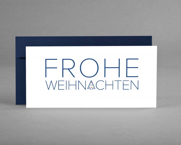 NEU: SERIÖS IN BLAU: Weihnachtskarte &quot;Frohe Weihnachten&quot; mit dunkelblauem Schriftzug inkl. Kuvert