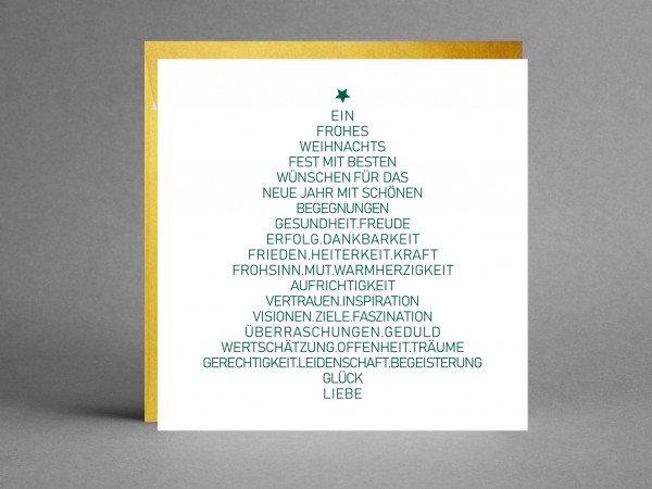GLAMOURÖS IN GOLD: Weihnachtskarte &quot;Weihnachtsbaum mit vielen Wünschen&quot; mit Einleger und Kuvert