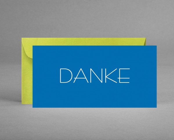 MEE(H)RBLAU IN LIMETTE: Blaue Danke-Karte mit weißer Schrift inkl. Kuvert