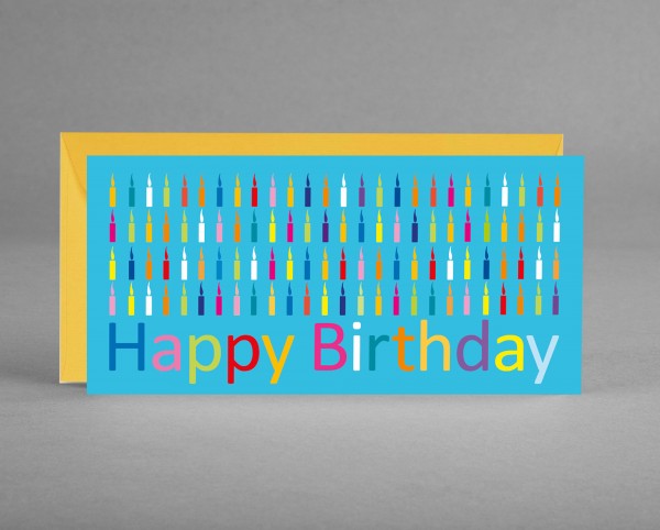 FRÖHLICH IN GELB: Glückwunschkarte zum Geburtstag &quot;Happy Birthday mit Kerzen&quot; inkl. Kuvert