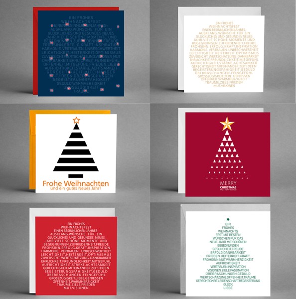 XMAS COLLECTION IV: Kartenset von 6 quadratische Weihnachtskarten inkl. Kuverts
