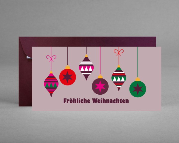 KONTRASTREICH: Weihnachtskarte Fröhliche Weihnachten mit bunten Baumkugeln inkl. Kuvert
