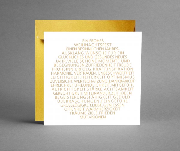 NEU: EDEL IN GOLD: Weihnachtskarte Weihnachtsbaumkugel als Text in gold inkl. Kuvert