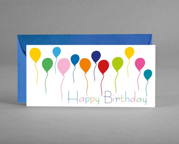 LUFTIG IN BLAU: Glückwunschkarte &quot;Happy Birthday mit bunten Luftballons&quot; inkl. Kuvert
