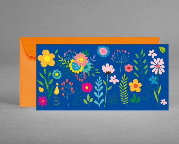 BLUMEN IN ORANGE: Universelle florale Einladung-, Gutschein-, oder Glückwunschkarte inkl. Kuvert