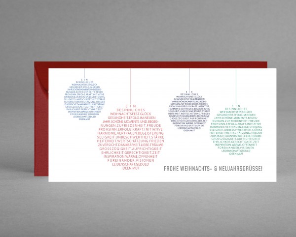 IN WEINROT: Weihnachts- &amp; Neujahrskarte &quot;Baumkugeln mit vielen Wünschen&quot; inkl. Kuvert