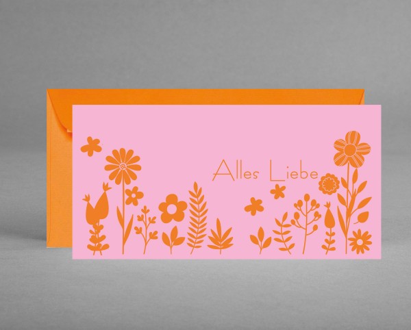 TRENDIG IN PINK-ORANGE: Florale "Alles Liebe"-Karte inkl. Kuvert