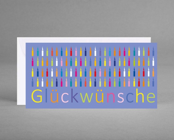 VIELE BUNTE KERZEN: Geburtstags- und Glückwunschkarte in bleu inkl. Kuvert