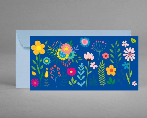IN PASTELLBLAU: Universelle florale neutrale Einladung-, Gutschein-, Glückwunschkarte inkl. Kuvert