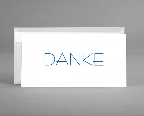 EDEL IN TRANSPARENT: Danke-Karte weiß mit blauer Schrift inkl. weiß-transparentem Kuvert