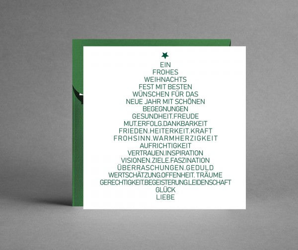 WEIHNACHTLICH IN TANNENGRÜN: Weihnachtskarte &quot;Tannenbaum mit vielen Wünschen&quot; mit Kuvert