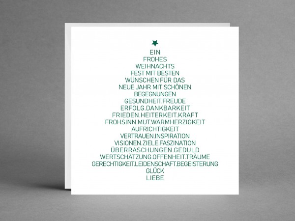 PURISTISCH IN WEISS: Weihnachtskarte &quot;Weihnachtsbaum mit vielen Wünschen&quot; mit Lack veredelt