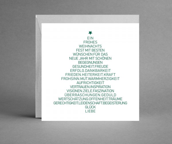 PURISTISCH IN SILBER: Weihnachtskarte &quot;Tannenbaum mit vielen Wünschen&quot; mit Einleger und Kuvert