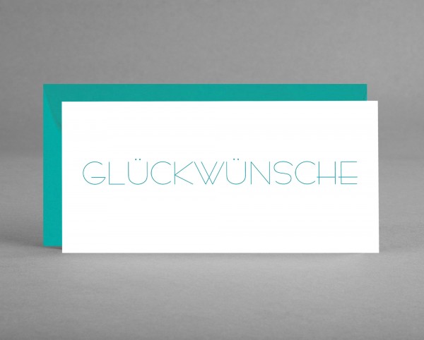 SCHLICHT: Grußkarte &quot;Glückwünsche&quot; smaragdgrüner Schriftzug auf weiß inkl. Kuvert