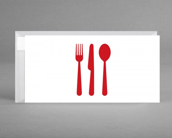 REDUZIERT! GABEL, MESSER, LÖFFEL...: Kulinarische(r) Gutschein- oder Einladungskarte zum Essengehen