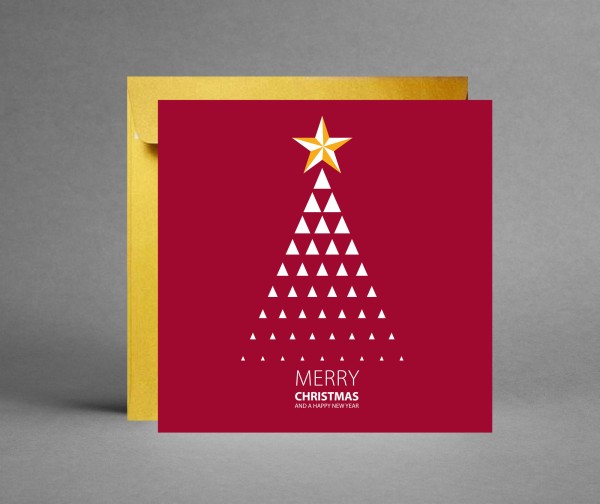 GEOMETRISCHER BAUM: Dunkelrote Weihnachtskarte &quot;Merry Christmas&quot; inkl. Kuvert