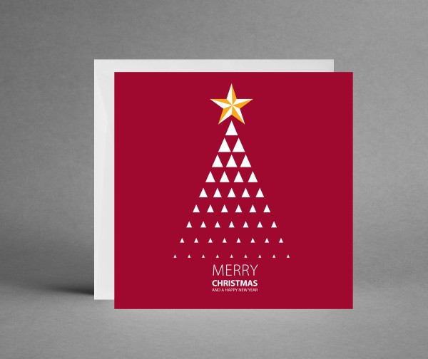 GEOMETRISCHER BAUM: Dunkelrote Weihnachtskarte &quot;Merry Christmas&quot; inkl. Kuvert